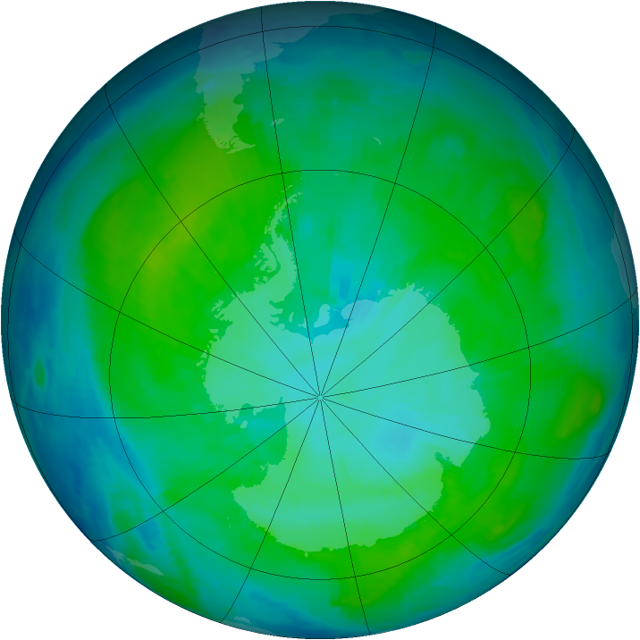 Antarctic ozone map for 12 January 1997